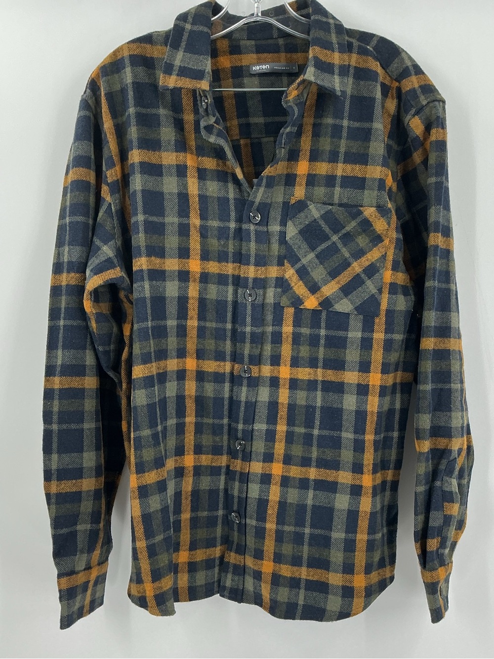 Men's Plaid Button-Down Shirt in Navy and Mustard - Classic Casual